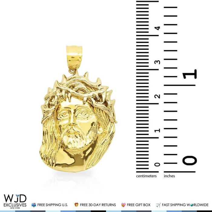10K Yellow Gold Jesus Face Head Religious Pendant 1.9"