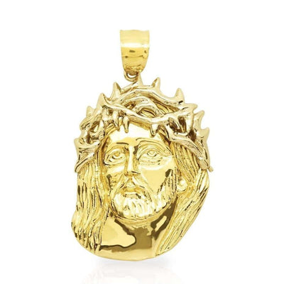 10K Yellow Gold Jesus Face Head Religious Pendant 1.9"