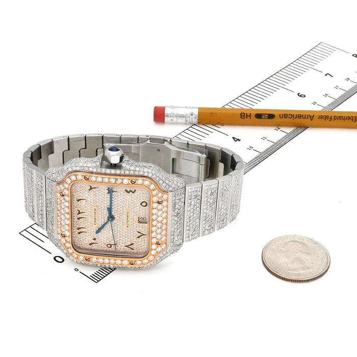 10CTW Natural Diamond Cartier Santos WSSA0018 Custom Full Pave Arabic Dial Automatic Watch - WJD Exclusives