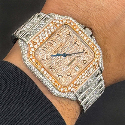10CTW Natural Diamond Cartier Santos WSSA0018 Custom Full Pave Arabic Dial Automatic Watch - WJD Exclusives
