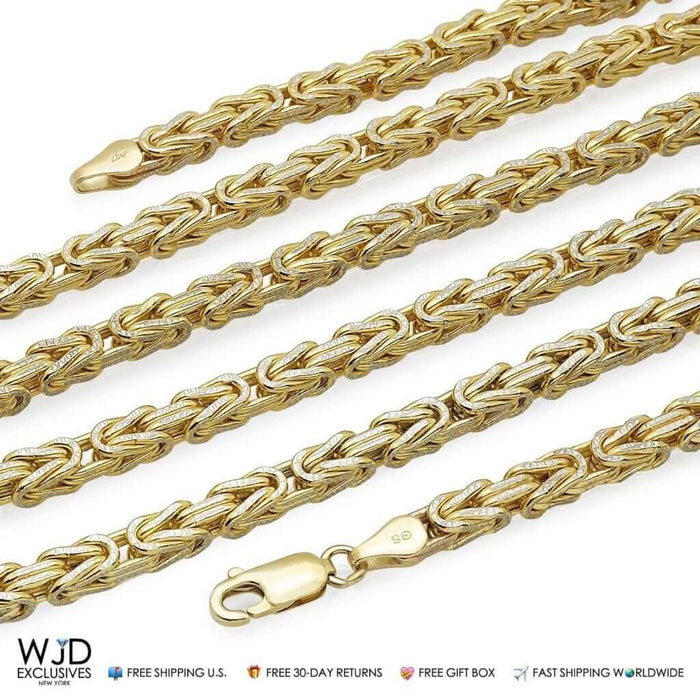10K Yellow Gold 4mm Diamond-Cut Byzantine Box Chain (Solid Links) 34"