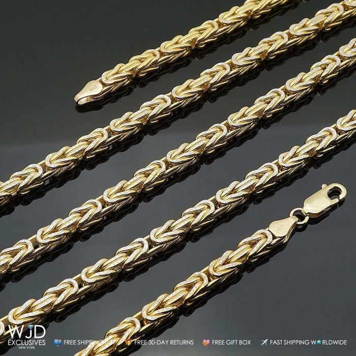 10K Yellow Gold 4mm Diamond-Cut Byzantine Box Chain (Solid Links) 34"