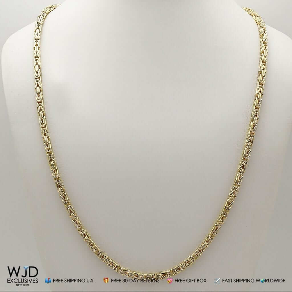 10K Yellow Gold 4mm Diamond-Cut Byzantine Box Chain (Solid Links) 34