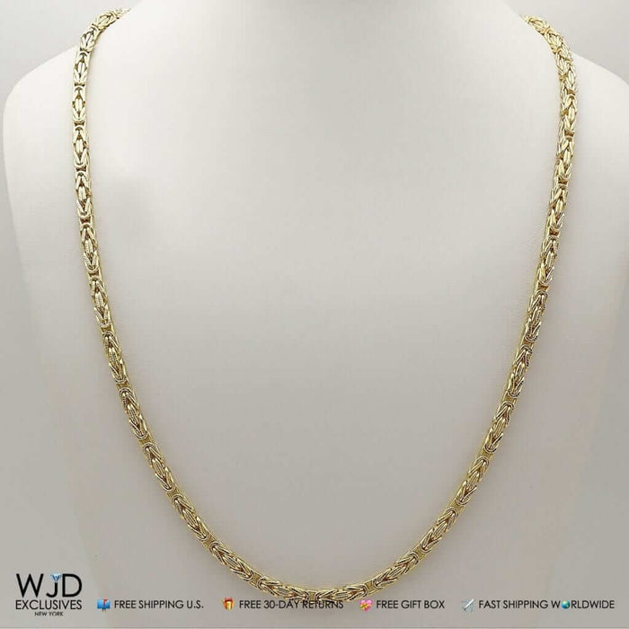 10K Yellow Gold 4mm Diamond-Cut Byzantine Box Chain (Solid Links) 34"