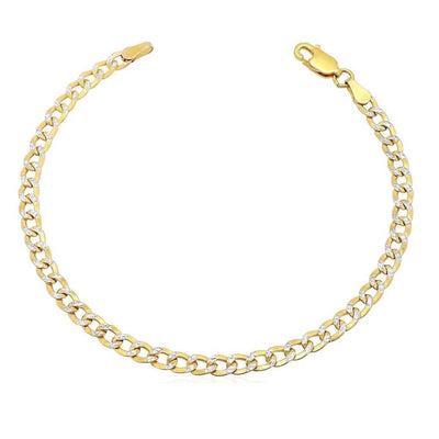 10K Real Gold Diamond-Cut 3.5mm Cuban Curb Bracelet 7"-8"
