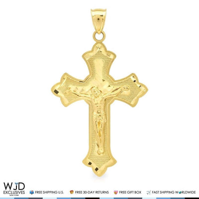 10k Yellow Gold Diamond-Cut Jesus Crucifix Cross Religious Pendant 2"