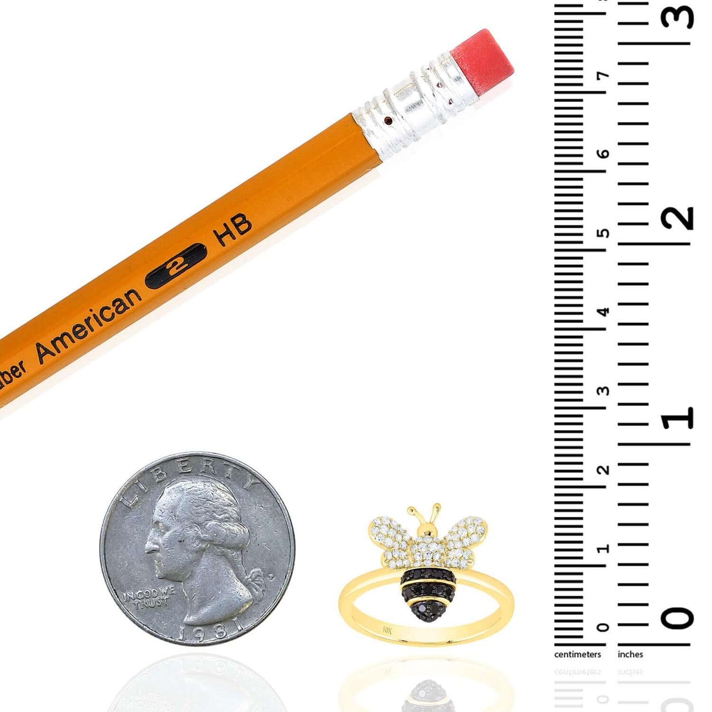 0.38CTW Natural White and Black Diamonds 10K Yellow Gold Honey Bee Ring - WJD Exclusives