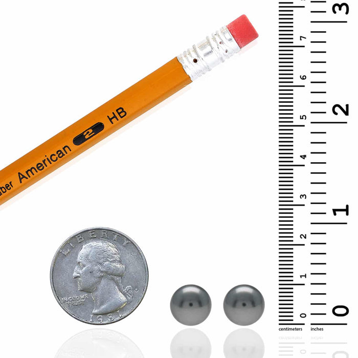 14K Yellow Gold Black Crystal Pearl Ball Push Back Stud Earrings 4mm-12mm