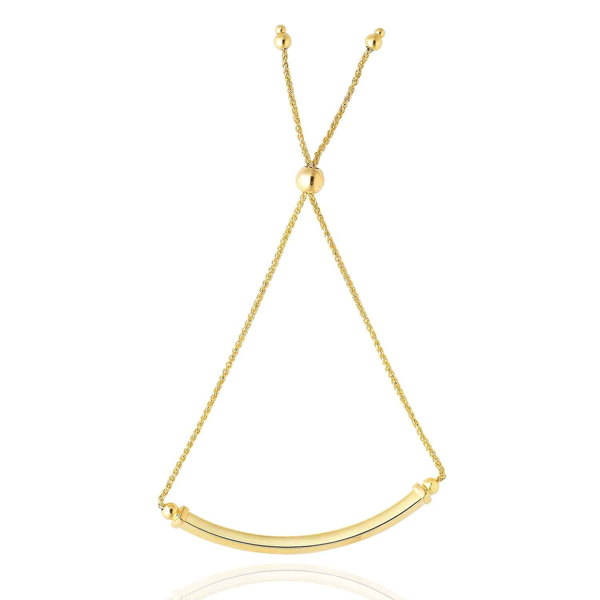 14K Yellow Gold Curved Bar Bolo Bracelet (Hollow) 5" - 9.25" Adjustable - WJD Exclusives