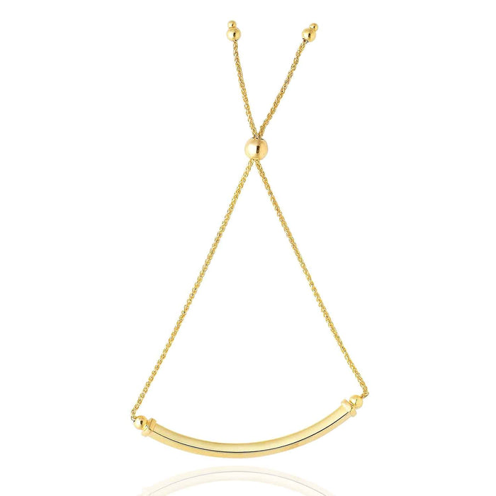 14K Yellow Gold Curved Bar Bolo Bracelet (Hollow) 5" - 9.25" Adjustable - WJD Exclusives