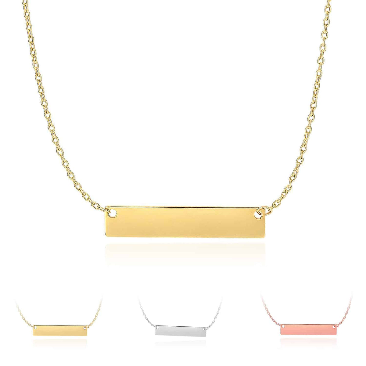 Engravable 14K Tri - Color Gold Personalized Bar Necklace (Solid Links) 18" - WJD Exclusives