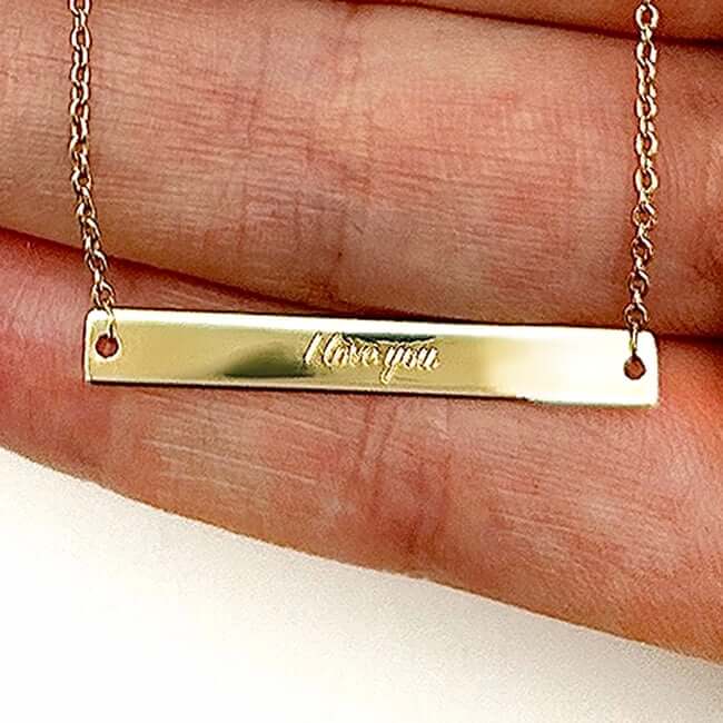 Engravable 14K Tri - Color Gold Personalized Bar Necklace (Solid Links) 18" - WJD Exclusives