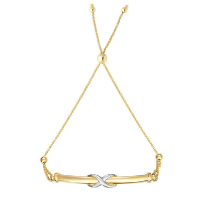14K Gold Two - Tone X - Bar Friendship Bolo Bracelet (Solid Links) 5" - 9.25" Adjustable - WJD Exclusives