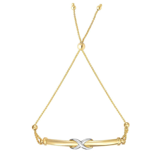14K Gold Two-Tone X-Bar Friendship Bolo Bracelet Adjustable