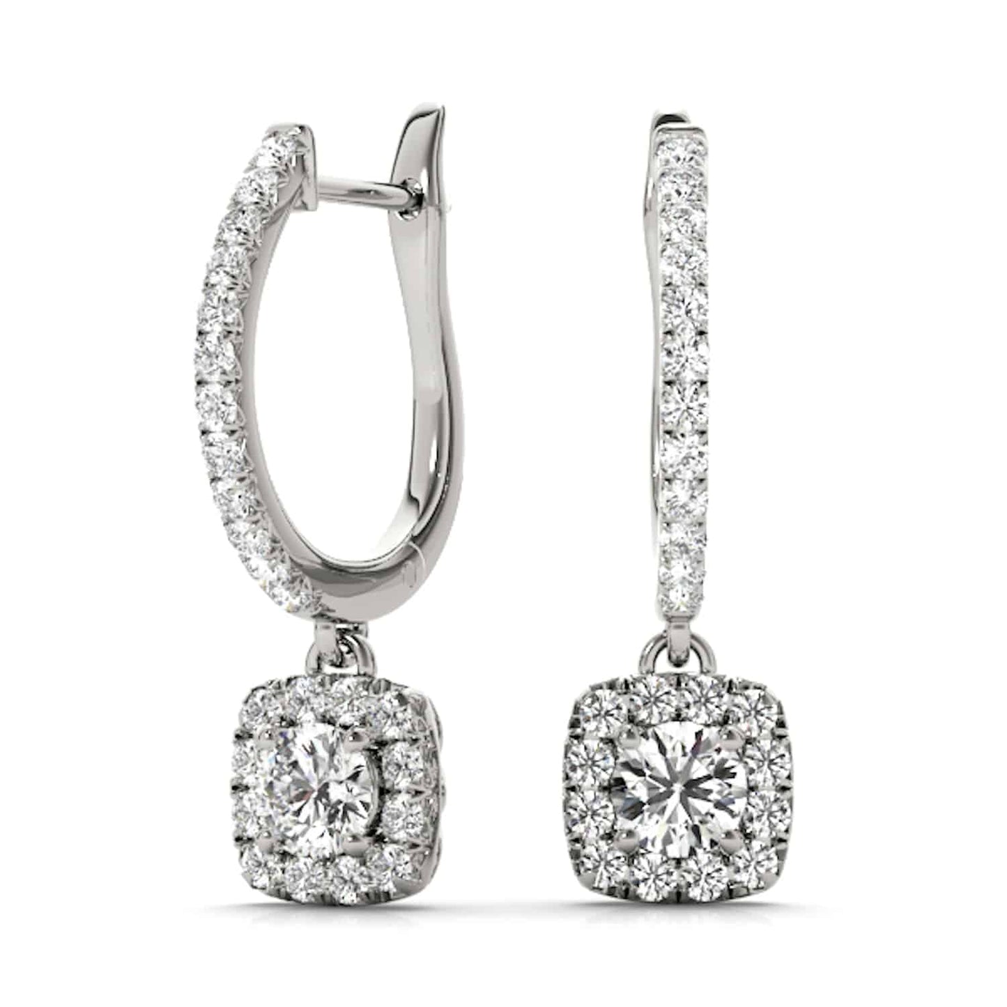 1.62-2.92CTW Lab-Grown Diamond 14K White Gold Round Drop  Halo Earrings