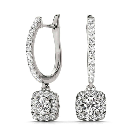 1.62-2.92CTW Lab-Grown Diamond 14K White Gold Round Drop  Halo Earrings