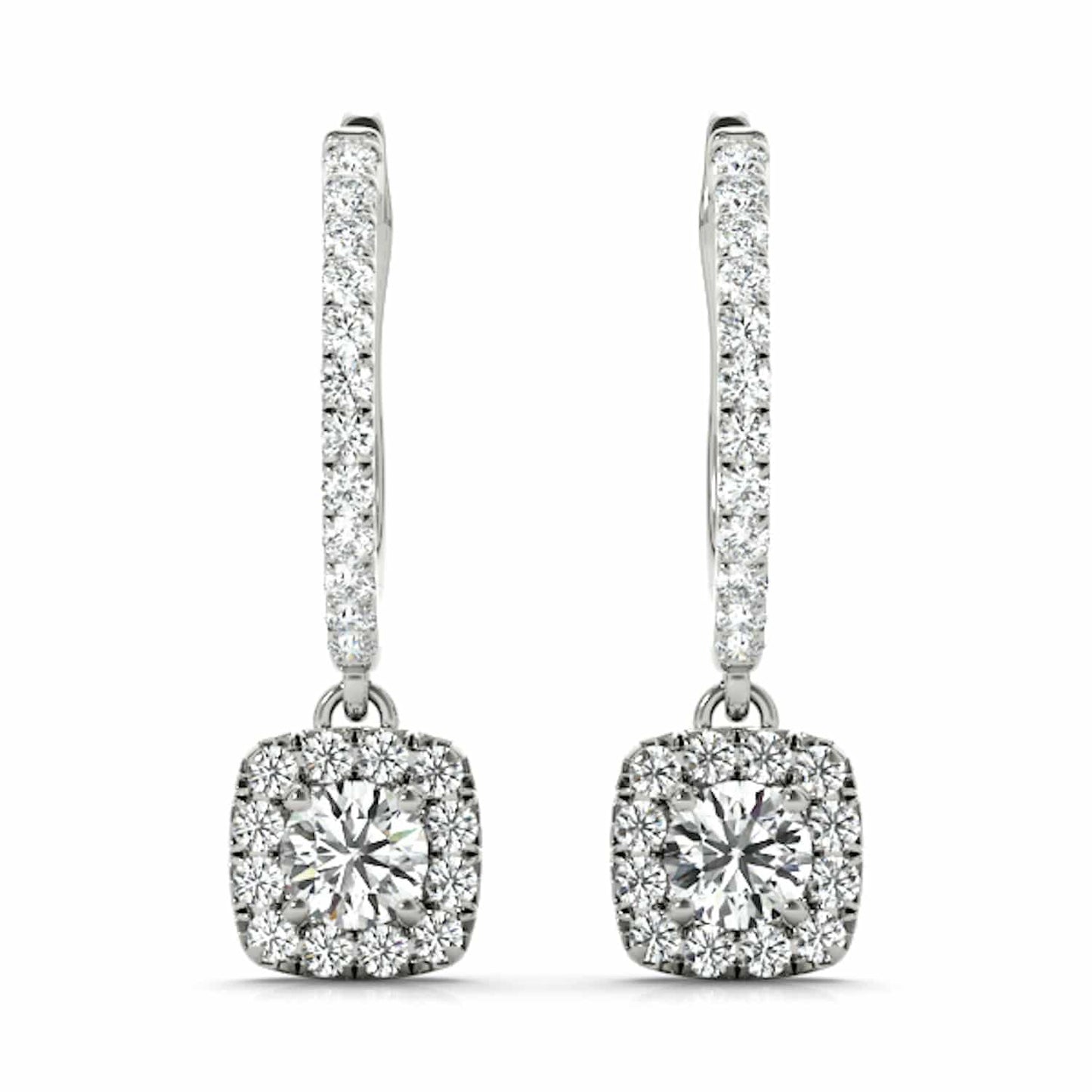 1.62-2.92CTW Lab-Grown Diamond 14K White Gold Round Drop  Halo Earrings