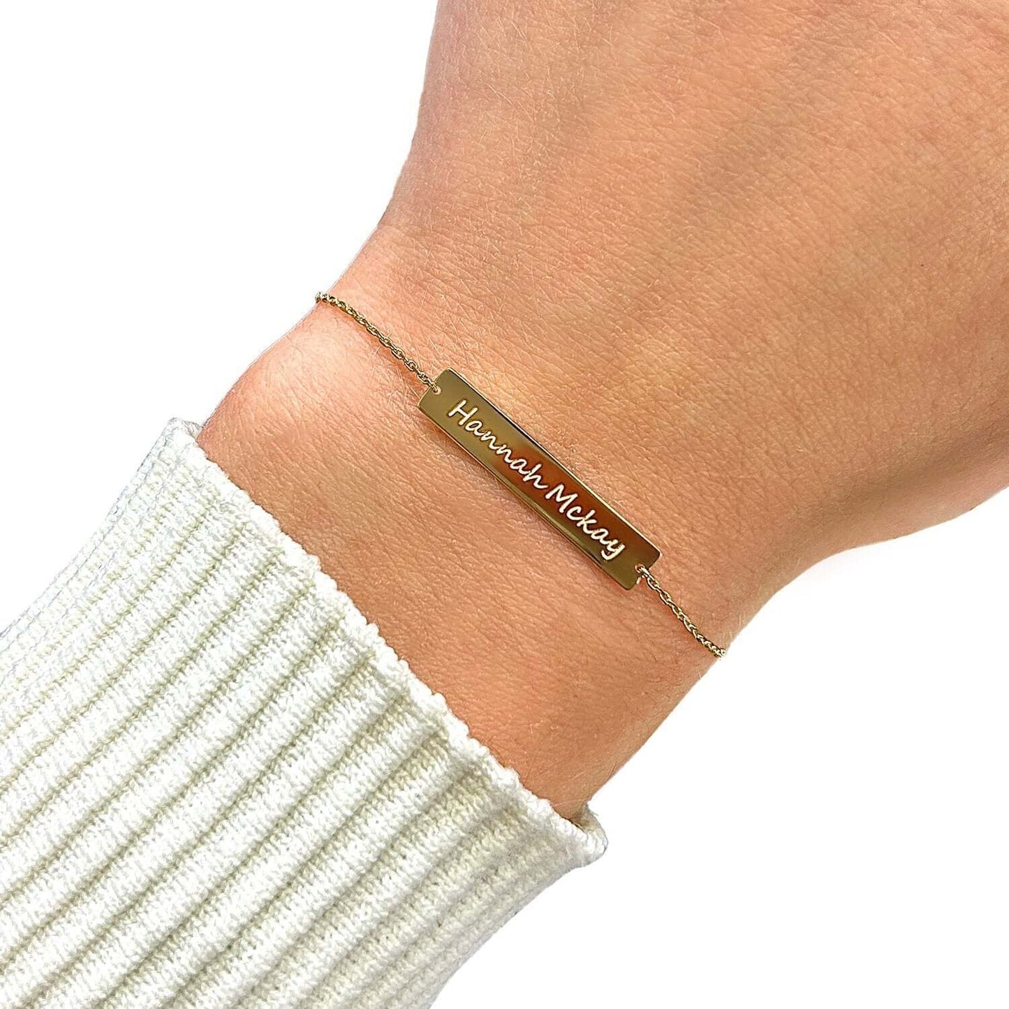 Engravable 14K Gold Yellow Personalized ID Bar Bolo Bracelet Adjustable