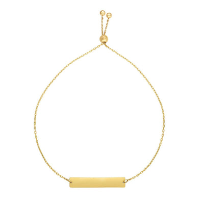 Engravable 14K Yellow Gold Personalized ID Bar Bolo Bracelet (Solid Links) 5" - 9.25" Adjustable - WJD Exclusives