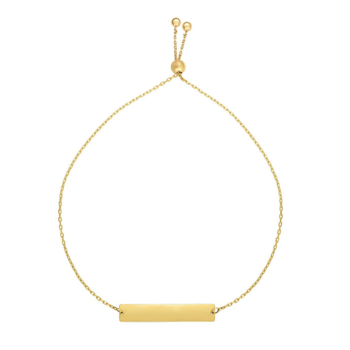 Engravable 14K Yellow Gold Personalized ID Bar Bolo Bracelet (Solid Links) 5" - 9.25" Adjustable - WJD Exclusives