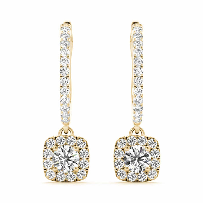 .50 - 1CTW Lab - Grown Diamond 14K Gold Round Drop Halo Earrings - WJD Exclusives
