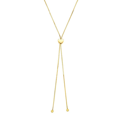 14K Yellow Gold Snake Slide Lariat Heart Necklace (Solid Links) Adjustable 14" - 24" - WJD Exclusives