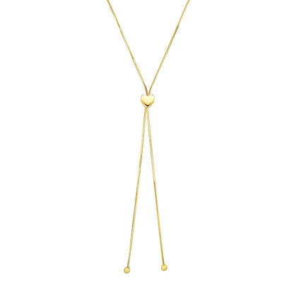 14K Gold Snake Slide Lariat Heart Pendant Chain Necklace 24" Adjustable