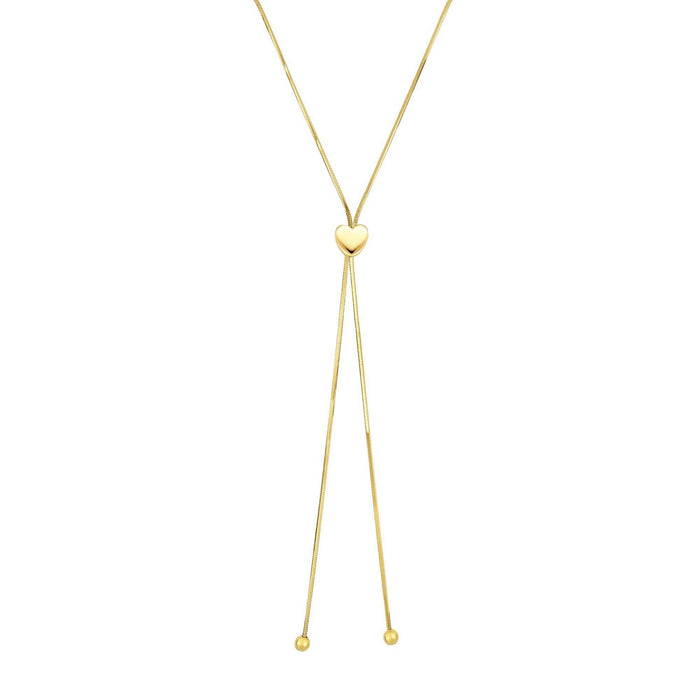 14K Yellow Gold Snake Slide Lariat Heart Necklace (Solid Links) Adjustable 14" - 24" - WJD Exclusives