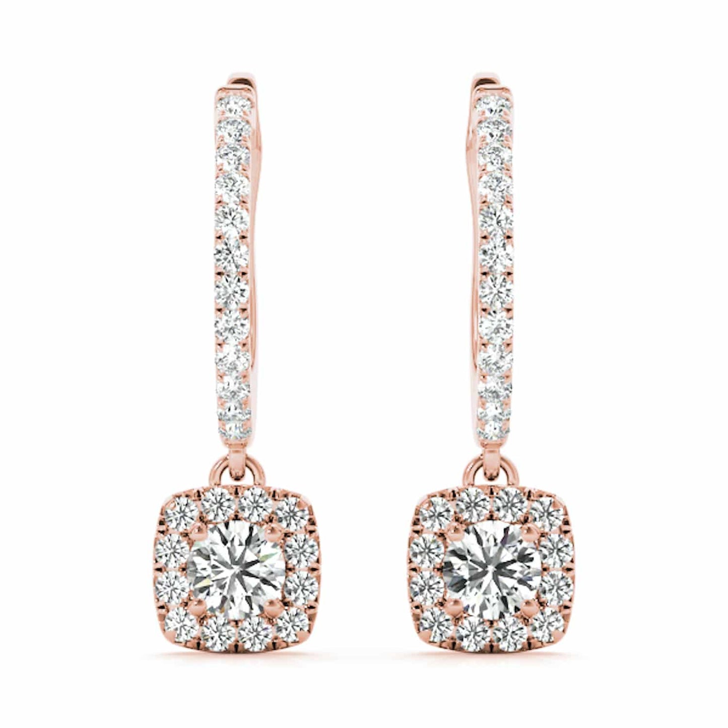 1.62-2.92CTW Lab-Grown Diamond 14K Rose Gold Cushion Halo Drop  Earrings