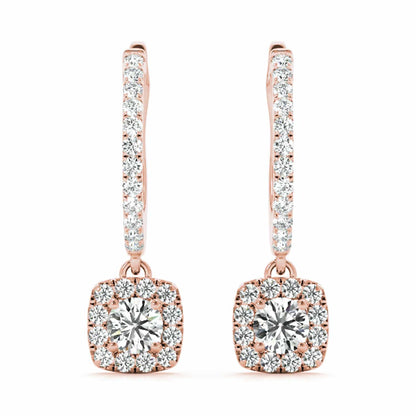 1.62-2.92CTW Lab-Grown Diamond 14K Rose Gold Cushion Halo Drop  Earrings