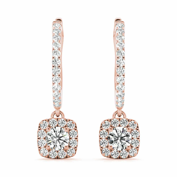 1.62 - 2.92CTW Lab - Grown Diamond 14K Rose Gold Cushion Halo Drop Earrings - WJD Exclusives