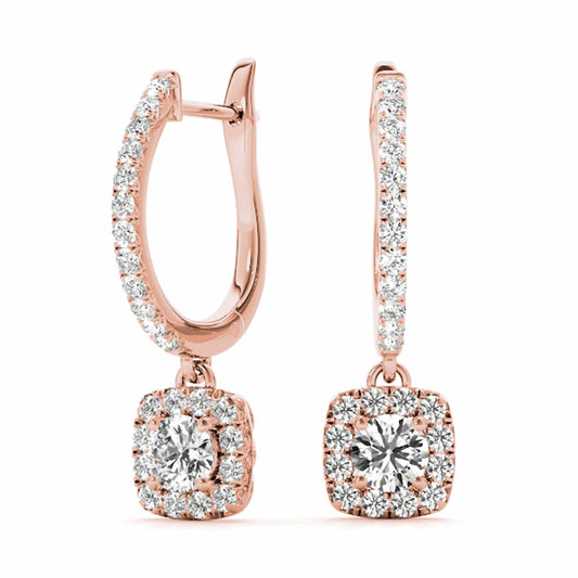 1.62-2.92CTW Lab-Grown Diamond 14K Rose Gold Cushion Halo Drop  Earrings