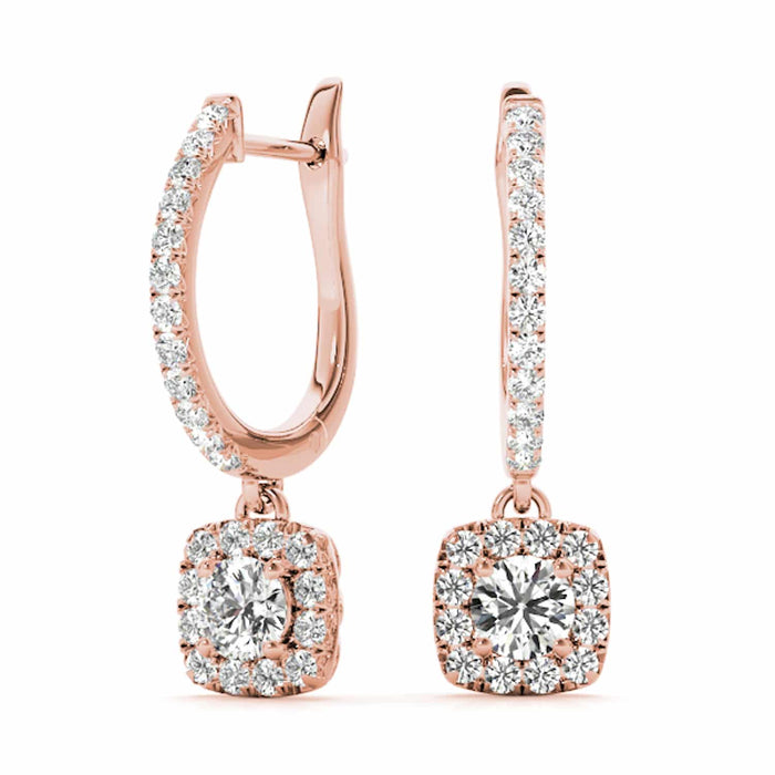1.62 - 2.92CTW Lab - Grown Diamond 14K Rose Gold Cushion Halo Drop Earrings - WJD Exclusives