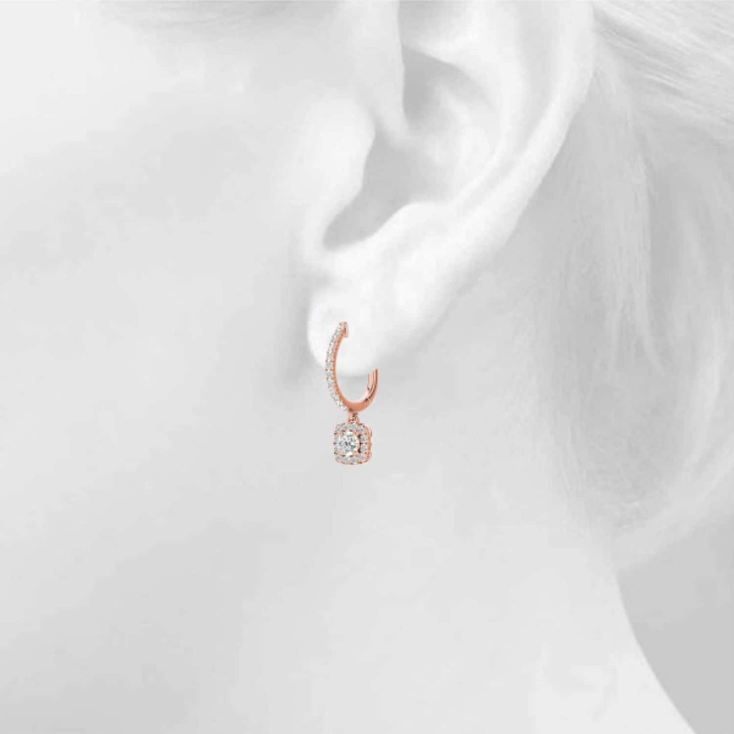 1.62-2.92CTW Lab-Grown Diamond 14K Rose Gold Cushion Halo Drop  Earrings