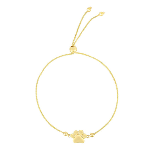14K Gold Yellow Paw Print Medallion Friendship Bolo Bracelet Adjustable