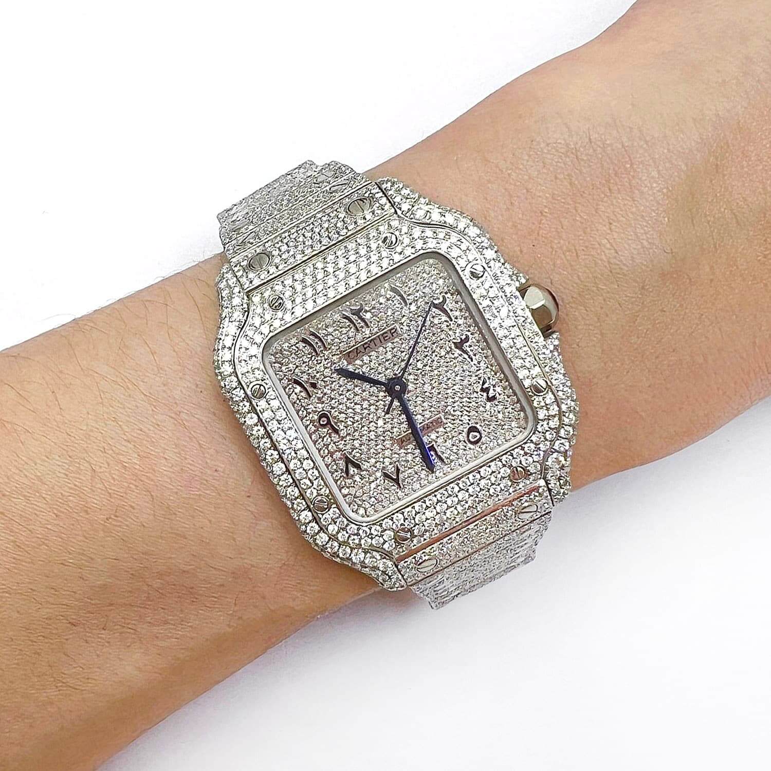 NEW Cartier Santos 35mm Medium 13.50Ctw Diamond Stainless Steel