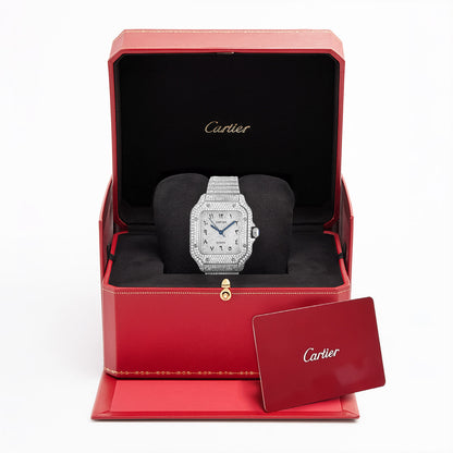 NEW Cartier Santos Medium Diamond Stainless Steel Roman & Arabic Dial Automatic Watch