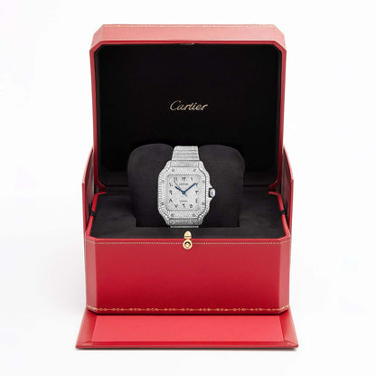 Cartier Santos Large Diamond Stainless Steel Roman & Arabic Dial Automatic Watch - WJD Exclusives