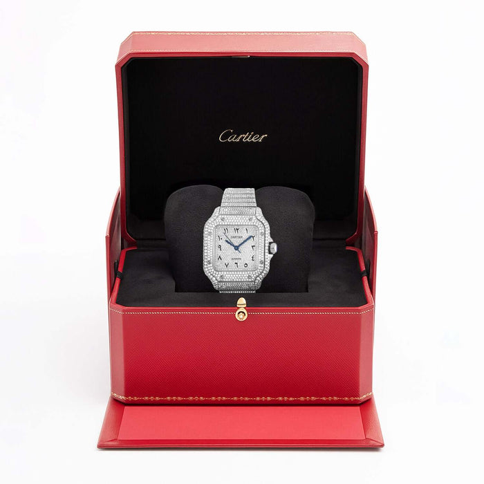 Cartier Santos Large Diamond Stainless Steel Roman & Arabic Dial Automatic Watch - WJD Exclusives