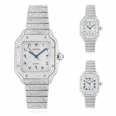 Cartier Santos Large Diamond Stainless Steel Roman & Arabic Dial Automatic Watch - WJD Exclusives