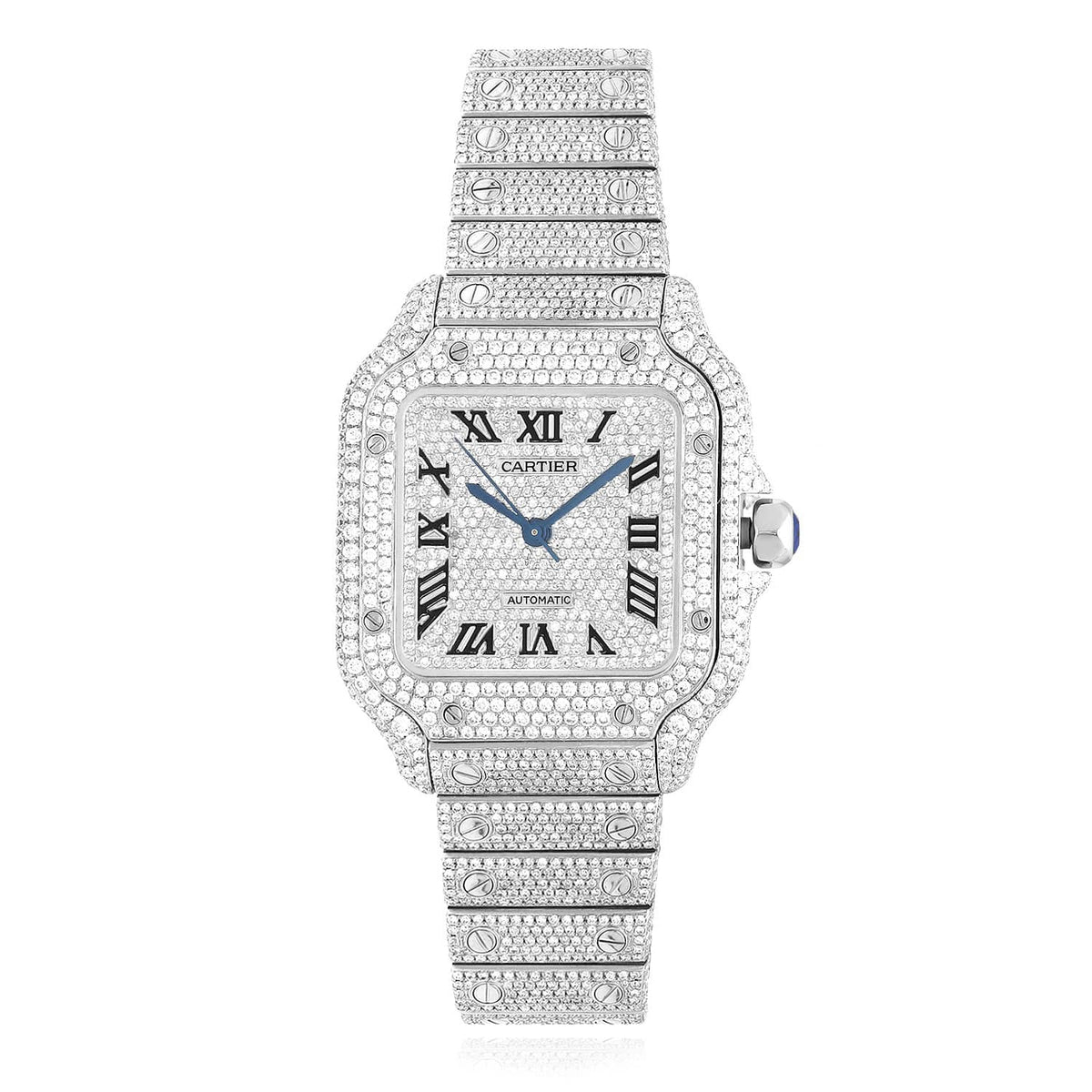 Cartier Santos Large Diamond Stainless Steel Roman & Arabic Dial Automatic Watch - WJD Exclusives