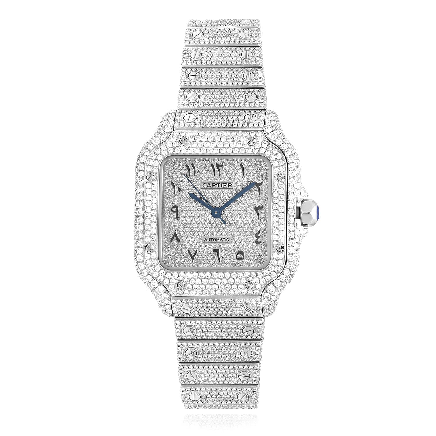 NEW Cartier Santos 35mm Medium 13.50Ctw Diamond Stainless Steel