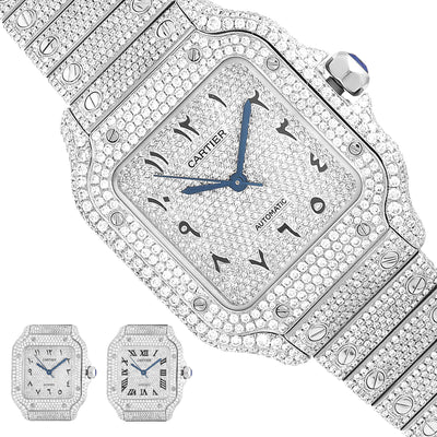 NEW Cartier Santos 35mm Medium 13.50Ctw Diamond Stainless Steel Roman & Arabic Dial Automatic Watch