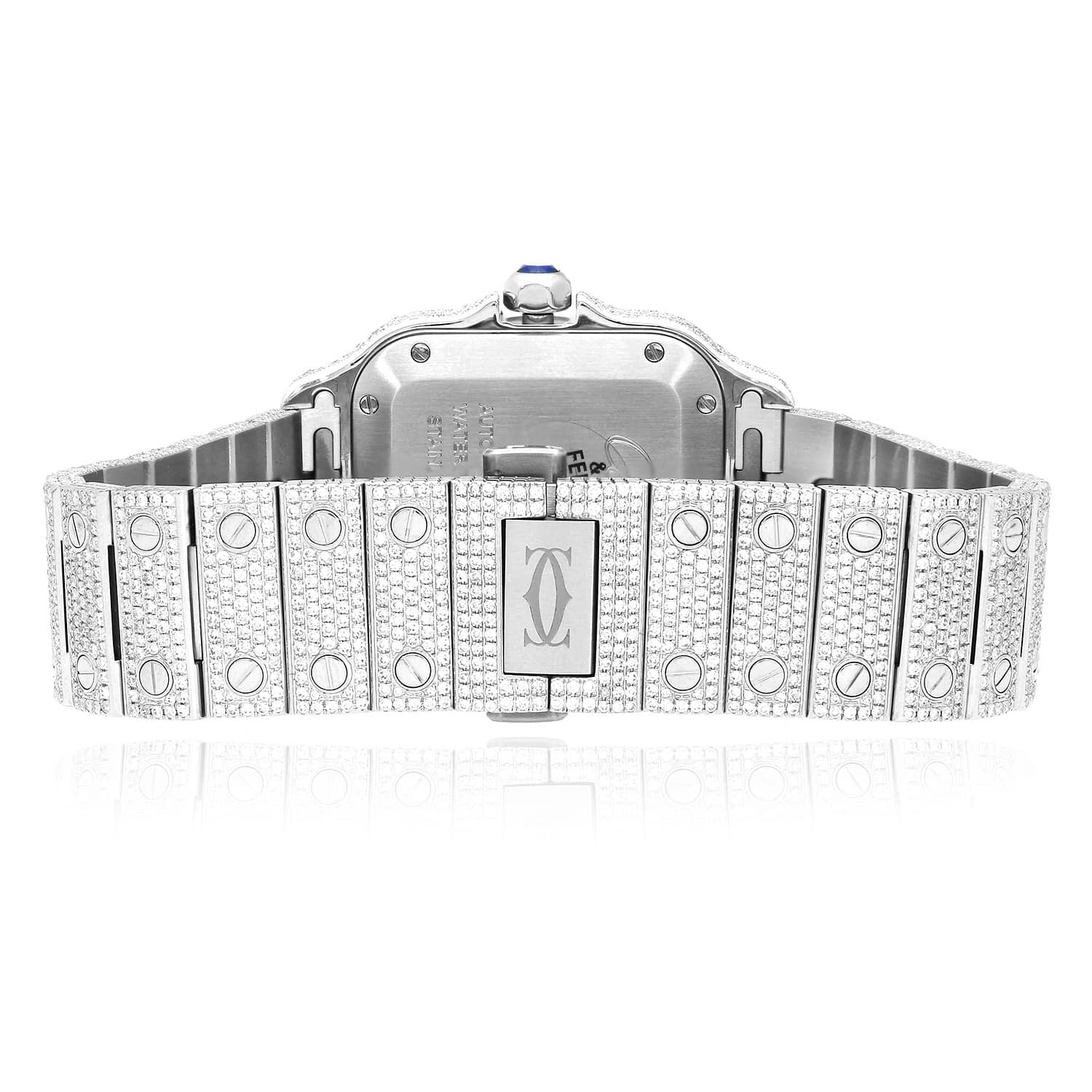 NEW Cartier Santos 35mm Medium 13.50Ctw Diamond Stainless Steel