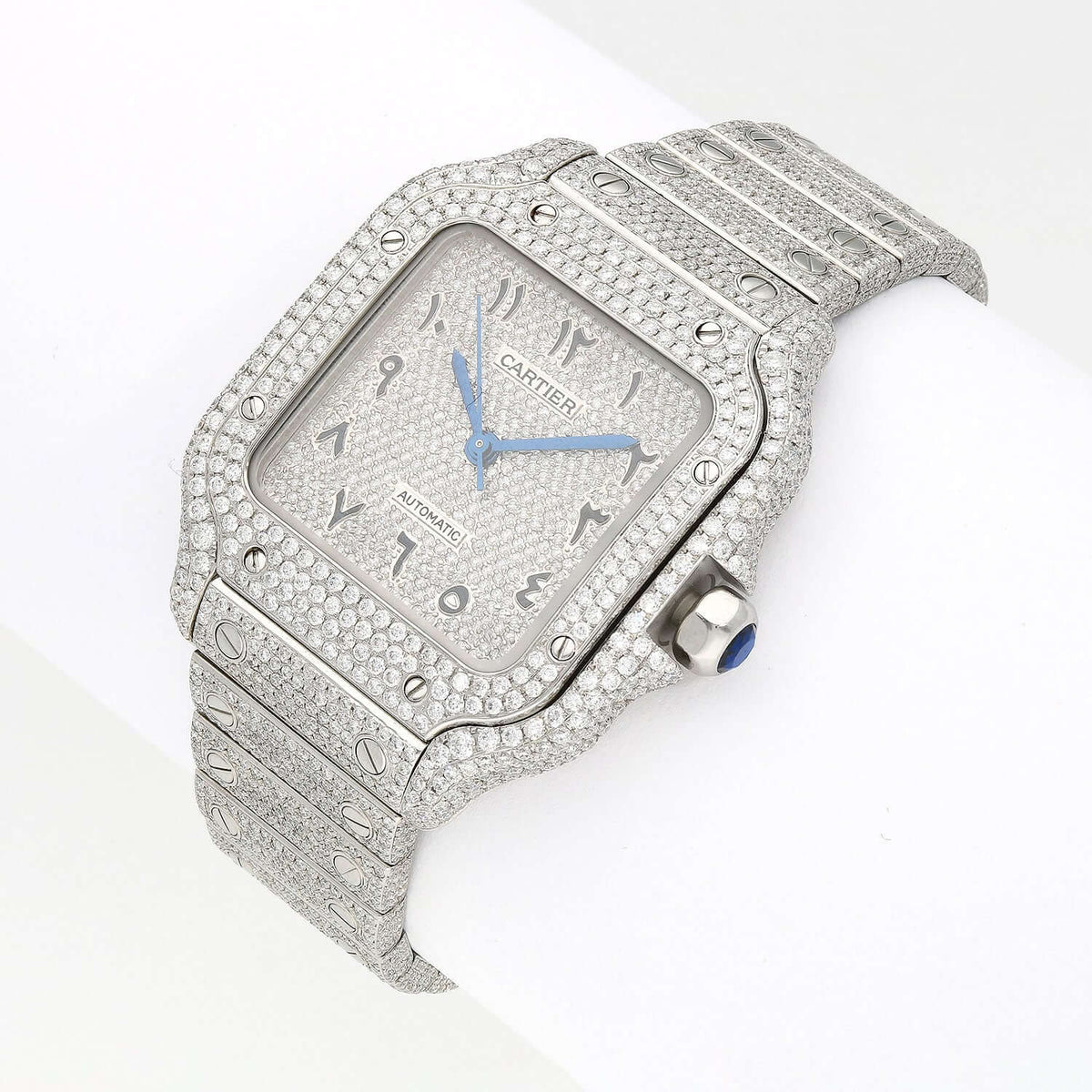 Cartier Santos Large Diamond Stainless Steel Roman & Arabic Dial Automatic Watch - WJD Exclusives