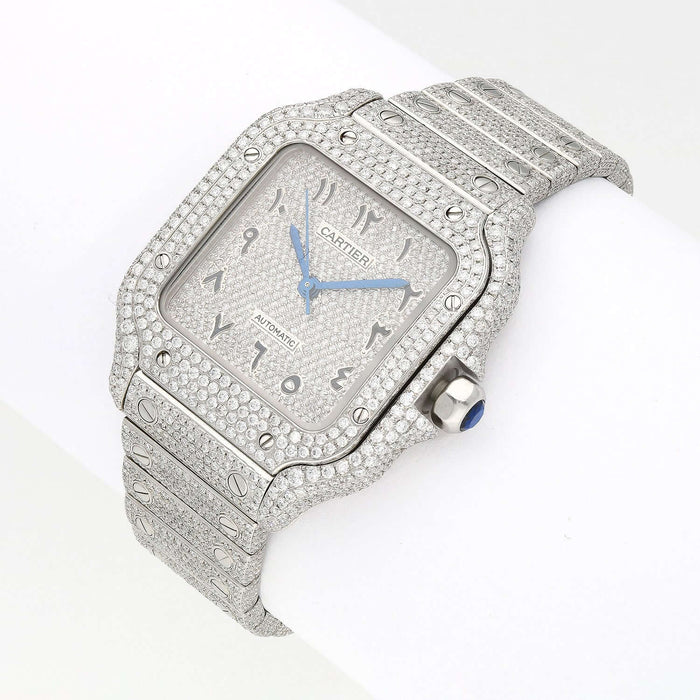 Cartier Santos Large Diamond Stainless Steel Roman & Arabic Dial Automatic Watch - WJD Exclusives