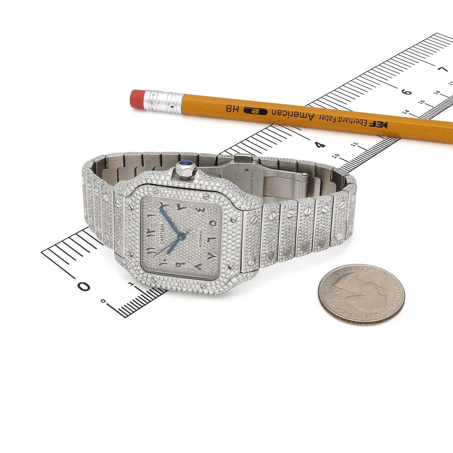 Cartier Santos 35mm Diamond Stainless Steel Roman & Arabic Dial Automatic Watch