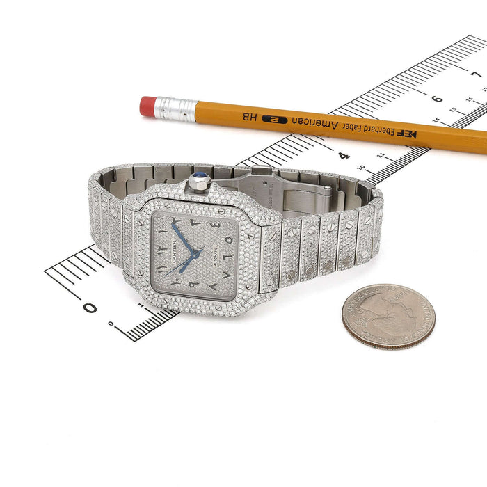 Cartier Santos Large Diamond Stainless Steel Roman & Arabic Dial Automatic Watch - WJD Exclusives