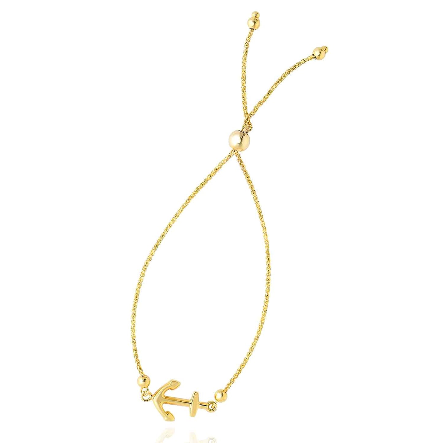 14K Gold Yellow Anchor Medallion Friendship Bolo Bracelet 9.25" Adjustable