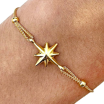 14K Gold Yellow North Star Medallion Bolo Bracelet Adjustable